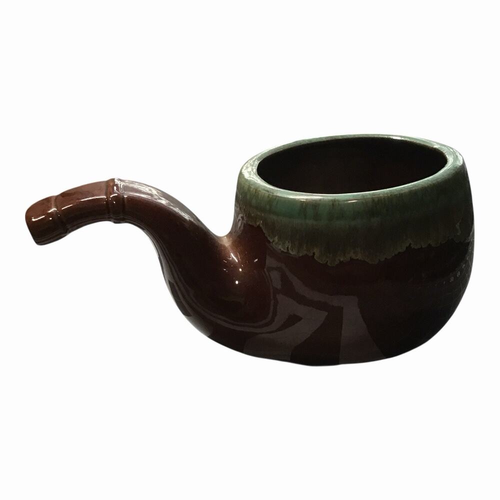 Vintage Japan Ceramic Tobacco Pipe Planter Brown Green Drip Glaze MCM